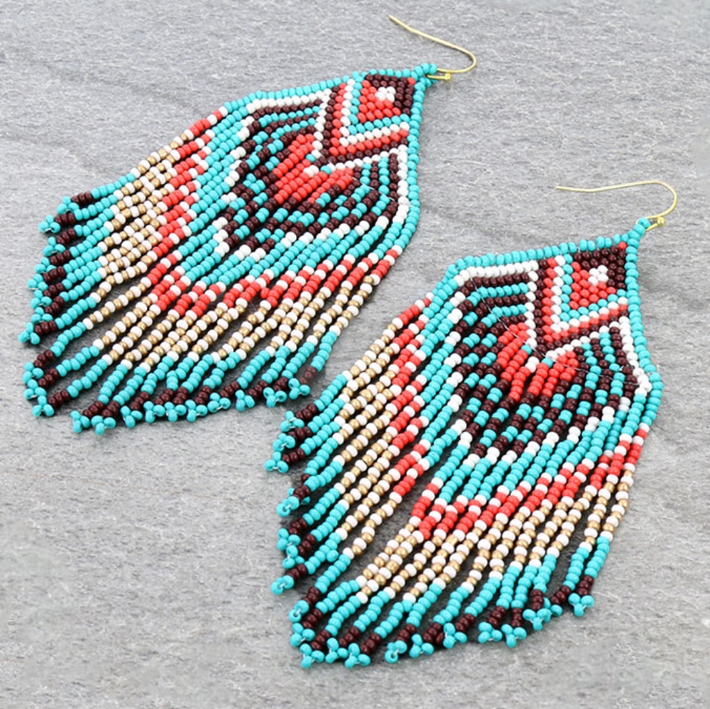 Nwt Blue Handcrafted Beaded Turquoise And Pink Earrings